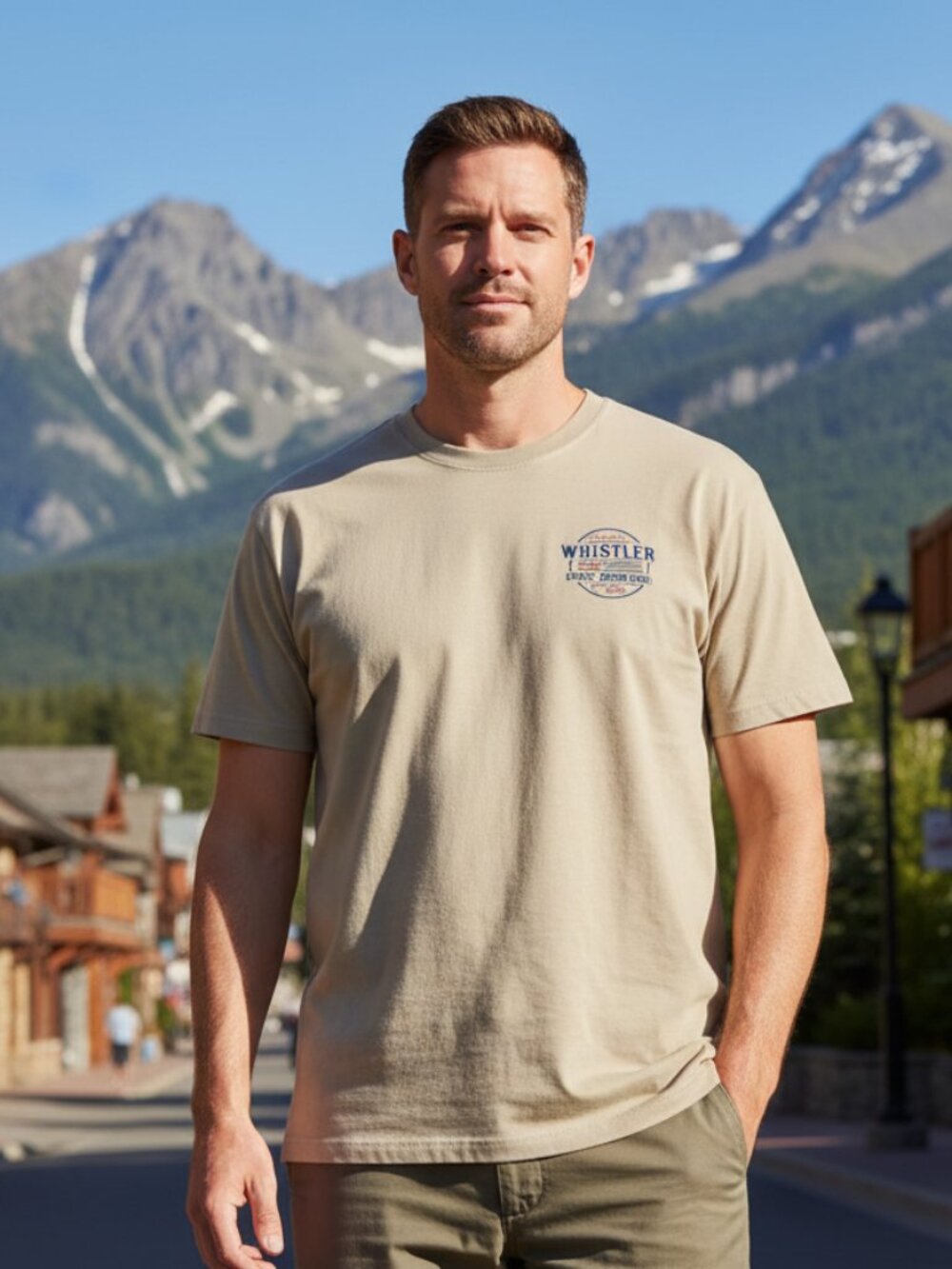 M&O Gold Whistler BC Coast Mountains Graphic Tee Sz M Tan